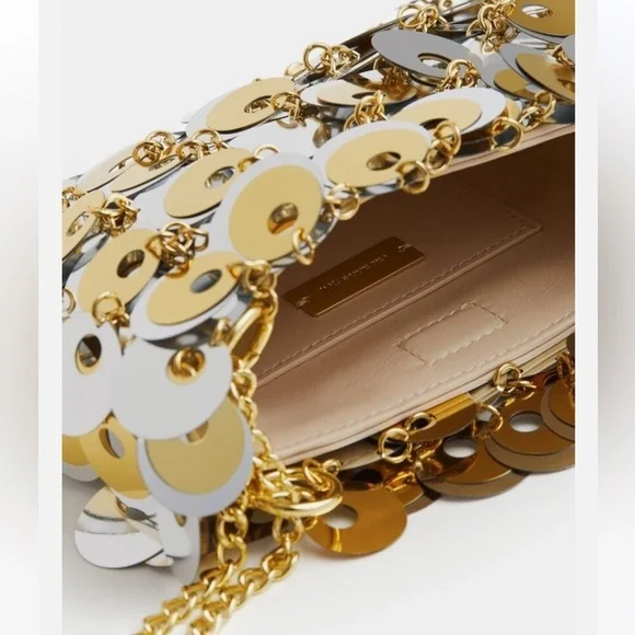 PACO RABANNE X H&M SILVER GOLD SEQUIN DISC EMBELLISHED CHAIN SHOULDER BAG NWT! - Picture 3 of 14